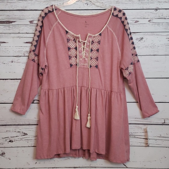 Hannah Tops - Hannah Embroidered Lagenlook Oversized Peasant Top